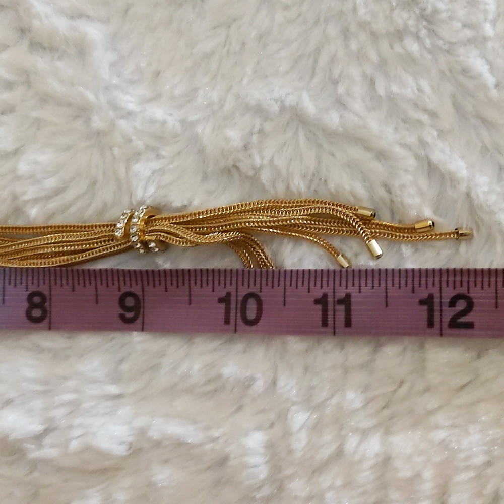 NWOT Gold Toned Box Chain Y Necklace With Ringed Gem Pendant Adjustable - Picture 6 of 6